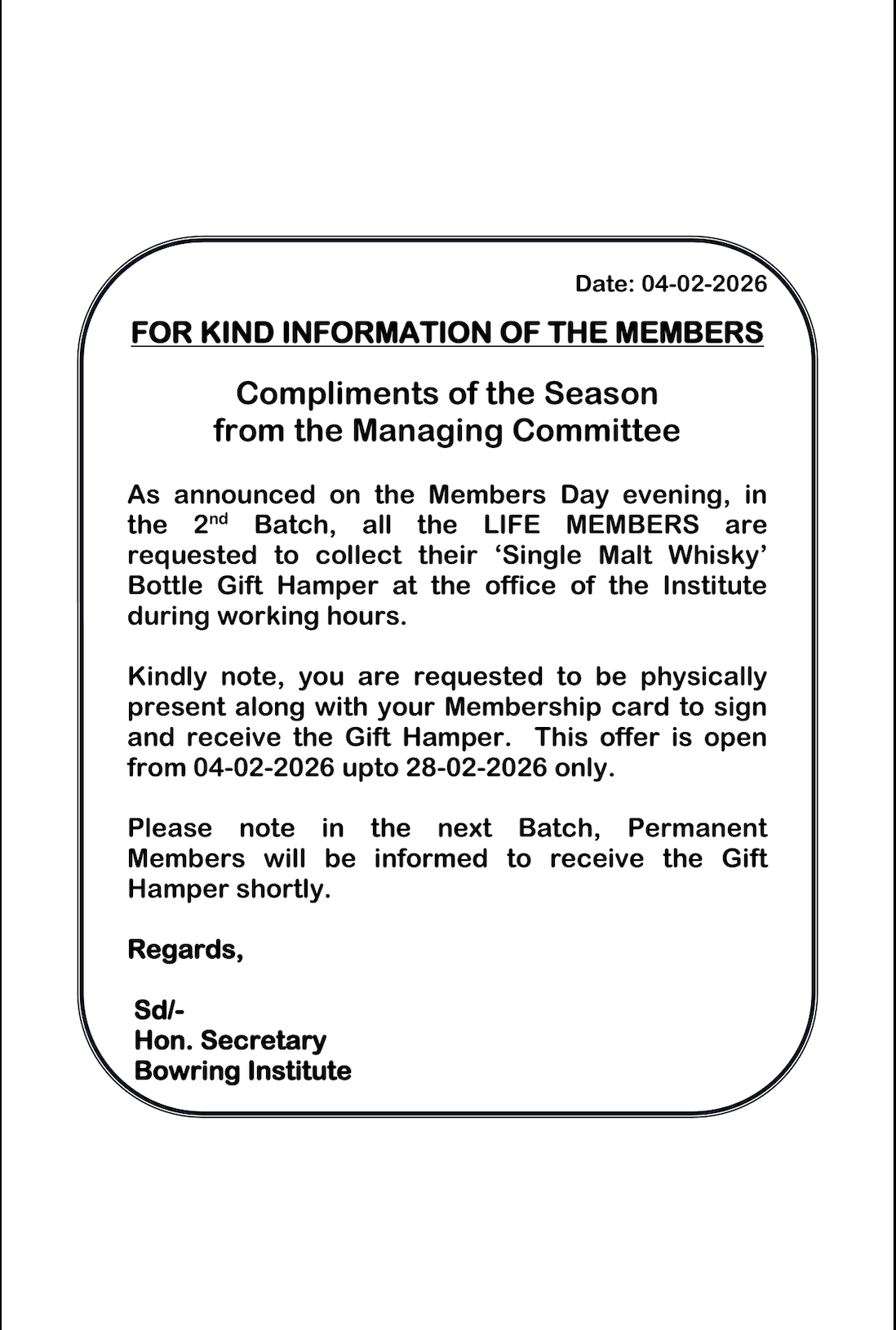 For the kind information of members